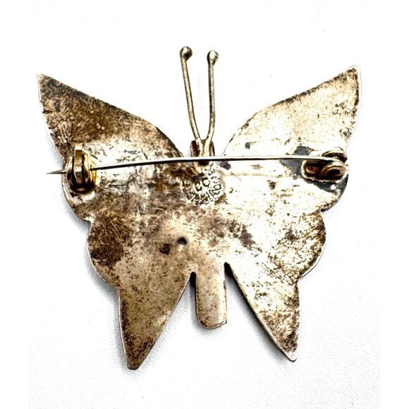 Vintage Sterling Silver & Abalone Made in Mexico Butterfly Brooch - Picture 3 of 6